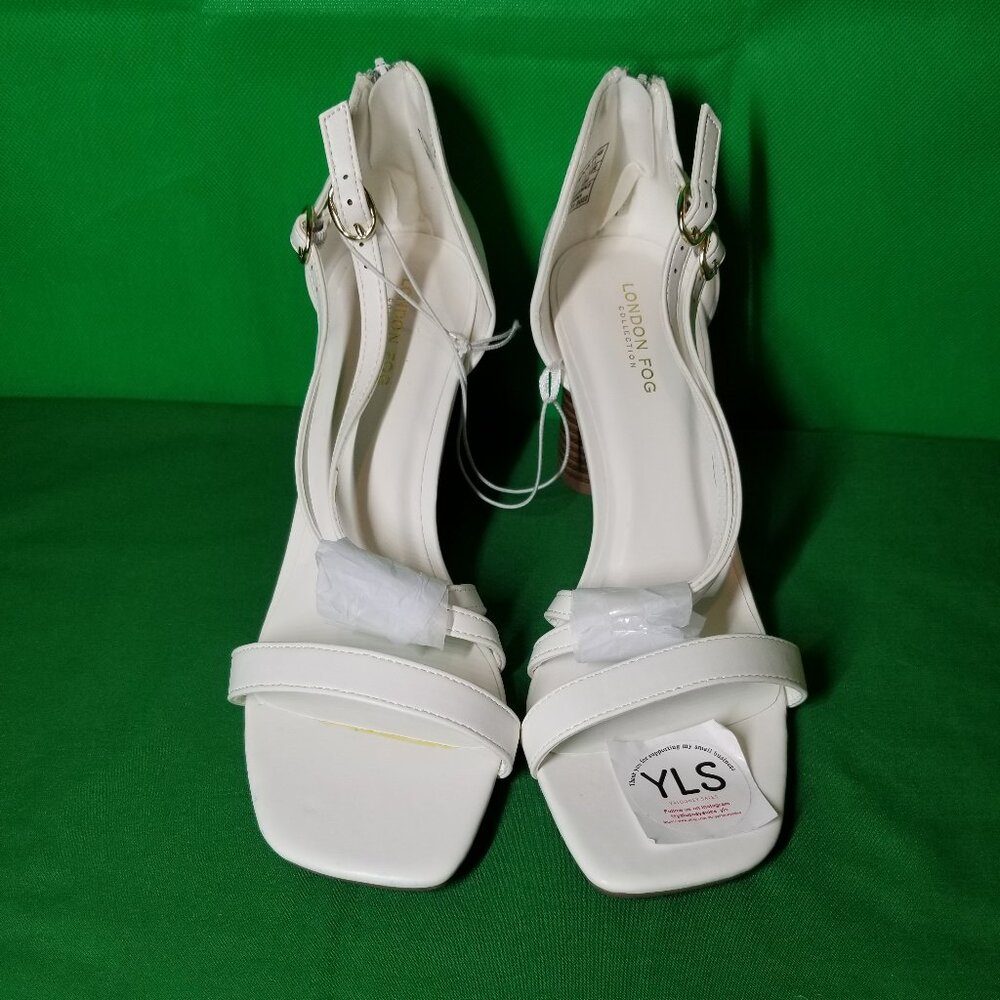 London Fog Valonia Block Heel White Open Toe Sandal Women's Size 10 NWOT